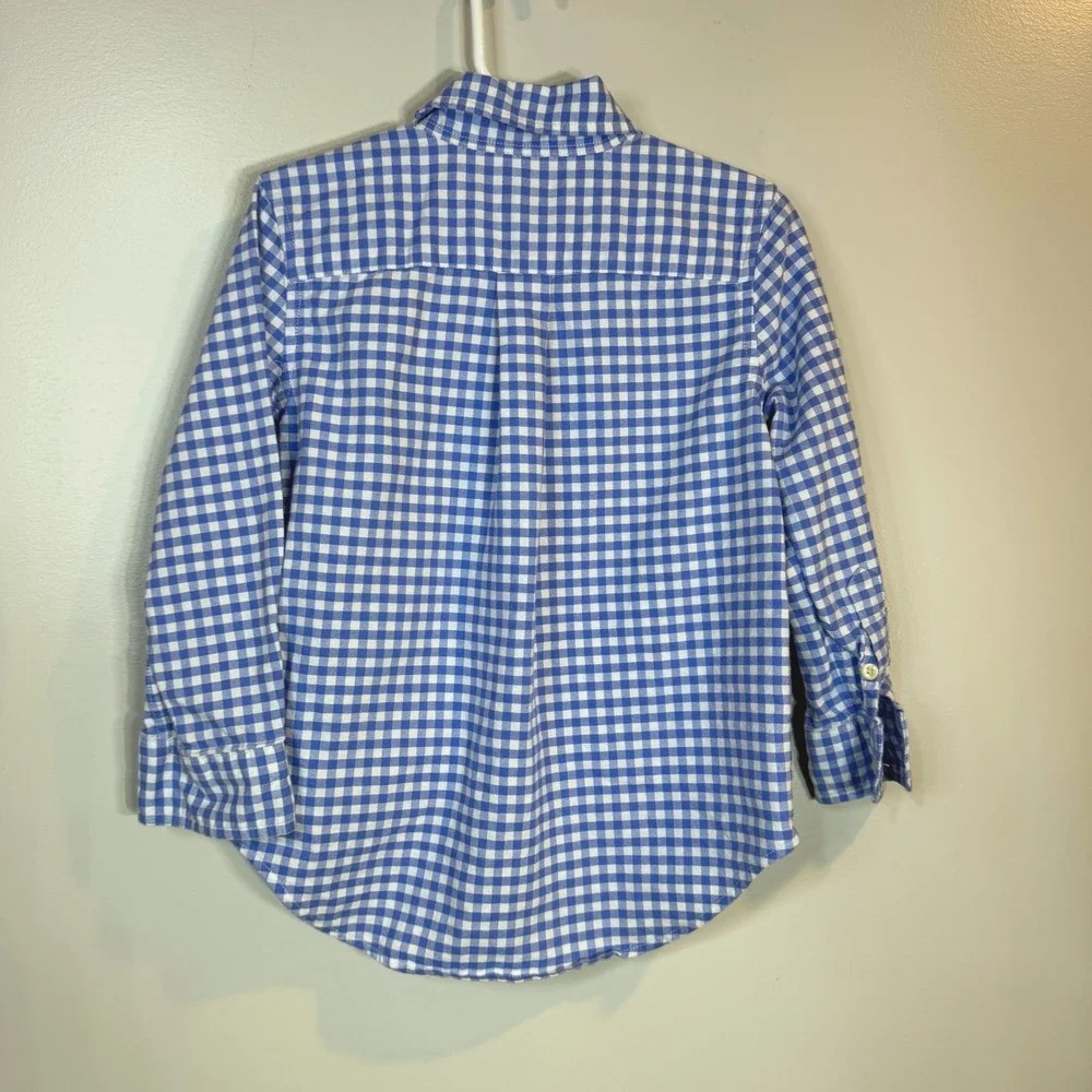 Ralph Lauren Long Sleeve Button Down Shirt Kids Size 4 Blue Gingham Check Preppy